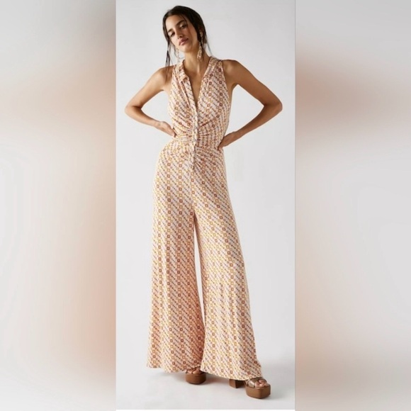 Free People Pants - FREE PEOPLE Shayla Wide Leg Geometric Jumpsuit